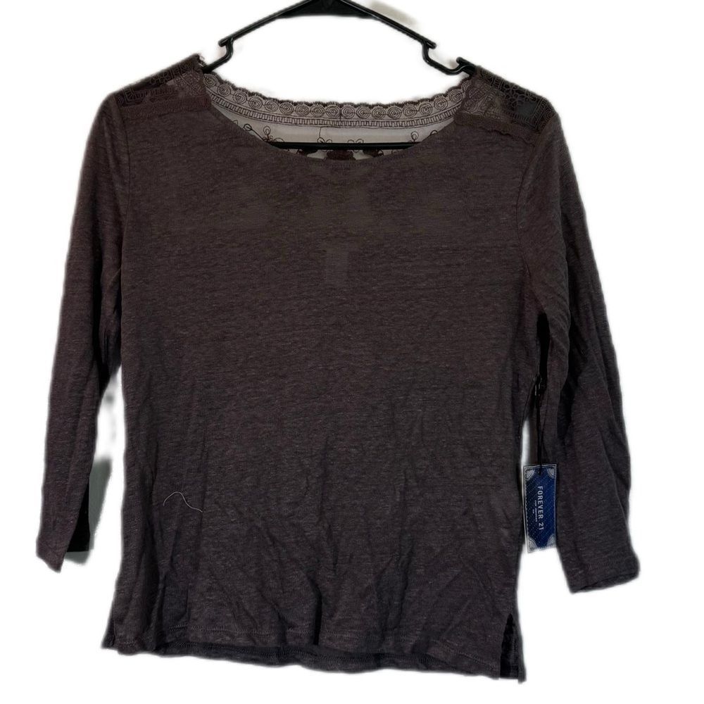 Forever 21 Gray Fitted 3/4 Sleeve Blouse